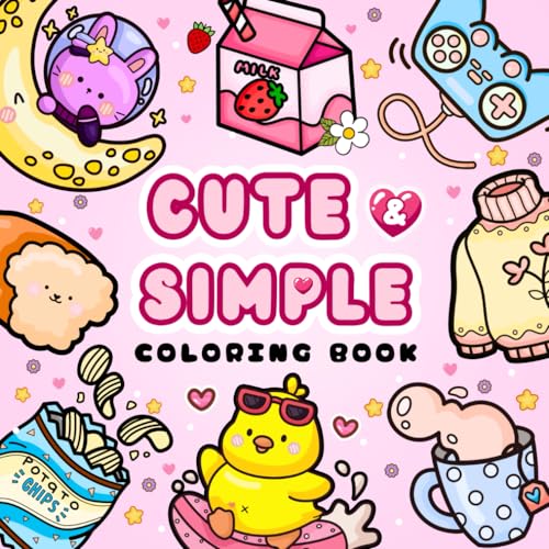 Cute & Simple Coloring Book: Large Print Coloring Book for Adults and Kids, Big and Easy Designs For Stress Relief Featuring Lovely Things von Independently published