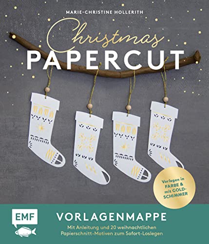 Set: Christmas Papercut – Die Vorlagenmappe mit Anleitung und 20 weihnachtlichen Papierschnitt-Motiven zum Sofort-Loslegen: Ausgewählte Papiervorlagen in Farbe und mit Goldschimmer