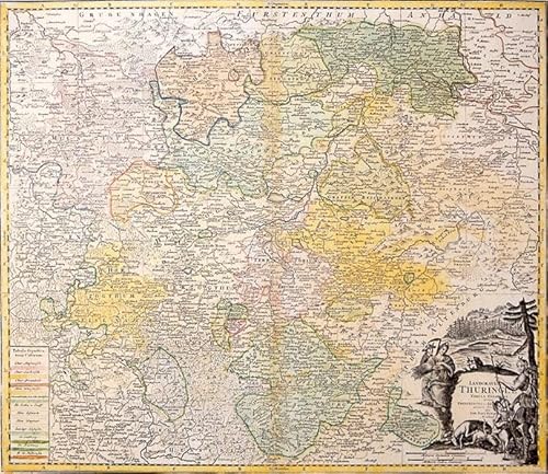 Historische Karte: Land Thüringen 1738 (Thüringen Tabula) Plano: Landgravitus Thuringiae Tabula Generalis in suos Principatus Et Status accurate divi per loh. Bapt. Homann Noriberg