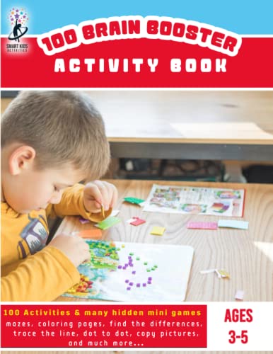 100 Brain Booster Activity Book: Cute, Magical, Fun Activity Book For Kids Ages 3-5, Includes: Coloring, Word Search, Dot to ... | For Little Girls and Kids Ages 3, 4 & 5