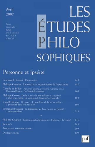 Les études philosophiques, N° 2, Avril 2007 : Personne et Ipséité von PUF