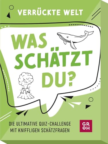 was schätzt du? - Verrückte Welt: Die ultimative Quiz-Challenge mit kniffligen Schätzfragen | Kartenspiel mit Quizfragen zu unnützem Wissen - ab 10 Jahre von Groh Verlag