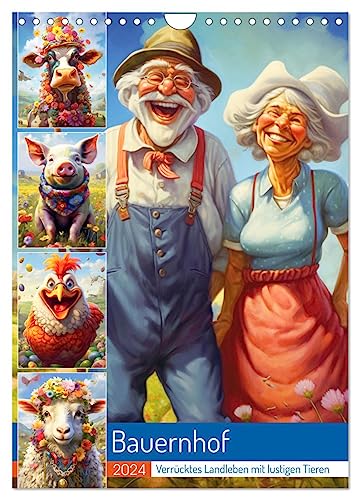 Bauernhof. Verrücktes Landleben mit lustigen Tieren (Wandkalender 2024 DIN A4 hoch), CALVENDO Monatskalender von CALVENDO