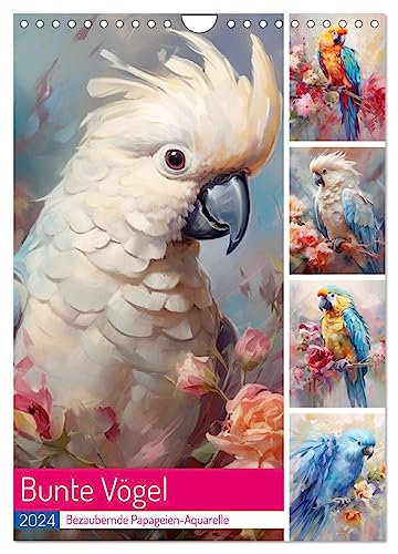 Bunte Vögel. Bezaubernde Papageien-Aquarelle (Wandkalender 2024 DIN A4 hoch), CALVENDO Monatskalender von CALVENDO