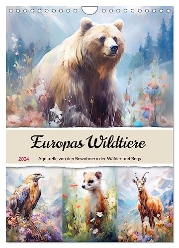 Europas Wildtiere. Aquarelle von den Bewohnern der Wälder und Berge (Wandkalender 2024 DIN A4 hoch), CALVENDO Monatskalender