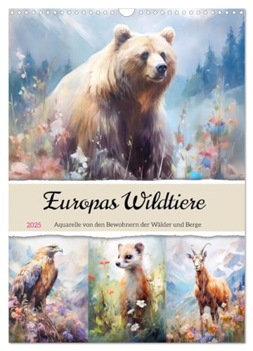 Europas Wildtiere. Aquarelle von den Bewohnern der Wälder und Berge (Wandkalender 2025 DIN A3 hoch), CALVENDO Monatskalender von CALVENDO