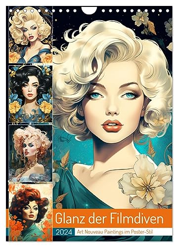Glanz der Filmdiven. Art Nouveau Paintings im Poster-Stil (Wandkalender 2024 DIN A4 hoch), CALVENDO Monatskalender von CALVENDO