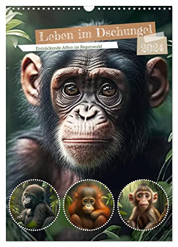 Leben im Dschungel. Entzückende Affen im Regenwald (Wandkalender 2024 DIN A3 hoch), CALVENDO Monatskalender