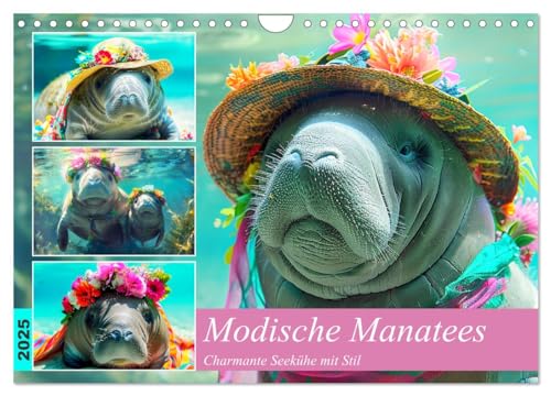 Modische Manatees. Charmante Seekühe mit Stil (Wandkalender 2025 DIN A4 quer), CALVENDO Monatskalender von CALVENDO
