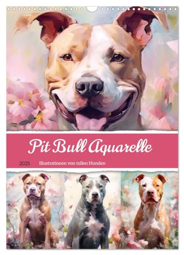 Pit Bull Aquarelle. Illustrationen von tollen Hunden (Wandkalender 2025 DIN A3 hoch), CALVENDO Monatskalender von CALVENDO