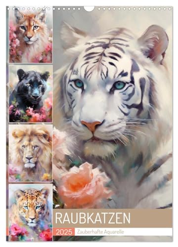 Raubkatzen. Zauberhafte Aquarelle (Wandkalender 2025 DIN A3 hoch), CALVENDO Monatskalender von CALVENDO