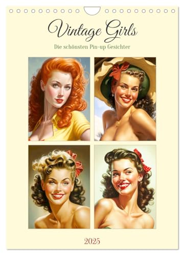 Vintage Girls. Die schönsten Pin-up Gesichter (Wandkalender 2025 DIN A4 hoch), CALVENDO Monatskalender von CALVENDO