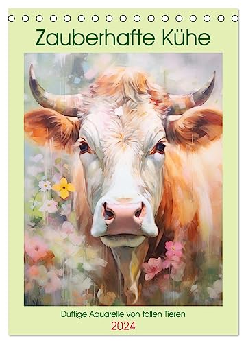 Zauberhafte Kühe. Duftige Aquarelle von tollen Tieren (Tischkalender 2024 DIN A5 hoch), CALVENDO Monatskalender