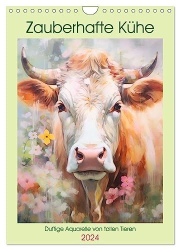 Zauberhafte Kühe. Duftige Aquarelle von tollen Tieren (Wandkalender 2024 DIN A4 hoch), CALVENDO Monatskalender