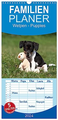 Familienplaner 2024 - Welpen - Puppies mit 5 Spalten (Wandkalender, 21 cm x 45 cm) CALVENDO
