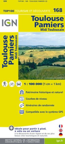 IGN 1 : 100 000 Toulouse Pamiers: Top 100 Tourisme et Découverte. Patrimoine historique et naturel / Courbes de niveau / Itinéaires de randonnée / ... de randonée, Compatible Avec le système GPS