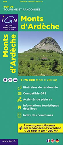 IGN 75 000 Touristische Wanderkarte 14 Monts d`Ardêche (TOP 75, Band 75014)