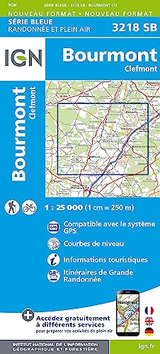 IGN Karte, Carte de randonnée (et plein air) Bourmont Clefmont (Série Bleue, Band 3218) von IGN Institut Geographique National