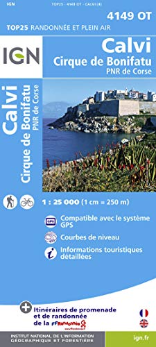 IGN Karte, Carte de randonnée (et plein air) Calvi - Cirque de Bonifatu: PNR de Corse. Courbes de niveau, informations touristiques detaillées. Compatible avec le système GPS