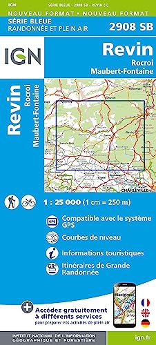 IGN Karte, Carte de randonnée (et plein air) Revin Rocroi (Série Bleue, Band 2908)