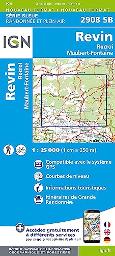 IGN Karte, Carte de randonnée (et plein air) Revin Rocroi (Série Bleue, Band 2908) von Institut Geographique National