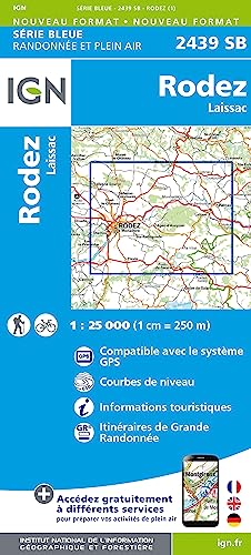 IGN Karte, Carte de randonnée (et plein air) Rodez Laissac (Série Bleue, Band 2439) von IGN Frankreich