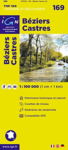 IGN Karte, Tourisme et découverte Béziers, Castres: Patrimoine historique et naturel, Courbes de niveau, Itinéraires de randonée, Compatible GPS (TOP 100, Band 169)