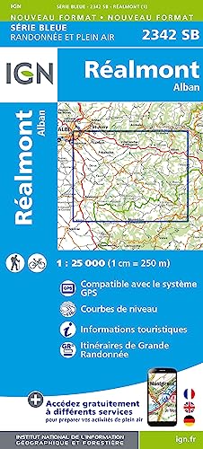 IGN Karte, Carte de randonnée (et plein air) Realmont Alban (Série Bleue, Band 2342)