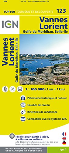 IGN Karte, Tourisme et découverte Vannes, Lorient, Golfe du Morbihan, Belle-Ile (TOP 100, Band 123)