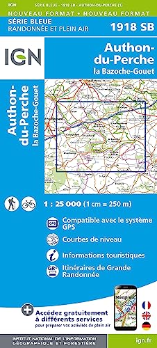 IGN Karte, Carte de randonnée (et plein air) Authon-du-Perche/La Bazoche-Gouet (Série Bleue, Band 1918) von IGN Frankreich