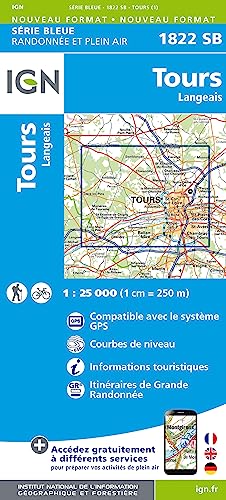 IGN Karte, Carte de randonnée (et plein air) Tours Langeais (Série Bleue, Band 1822)