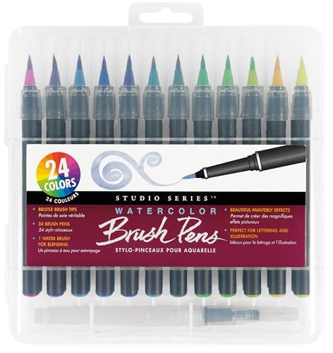 Studio Series Watercolor Brush Marker Pens (set of 24, plus bonus water brush), Great for Hand Lettering, Callgraphy, Manga, Comics, Adult Coloring Books, Journals and all DIY Drawing Art