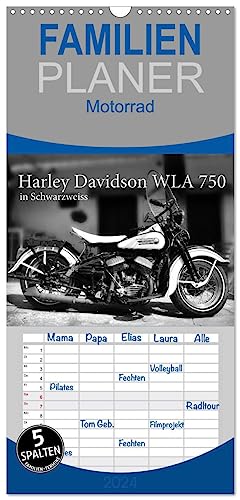 Familienplaner 2024 - Harley Davidson WLA 750 in Schwarzweiss mit 5 Spalten (Wandkalender, 21 cm x 45 cm) CALVENDO