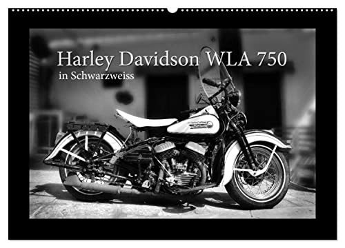 Harley Davidson WLA 750 in Schwarzweiss (Wandkalender 2024 DIN A2 quer), CALVENDO Monatskalender