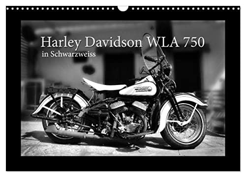 Harley Davidson WLA 750 in Schwarzweiss (Wandkalender 2024 DIN A3 quer), CALVENDO Monatskalender