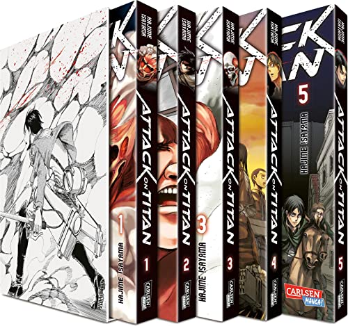Attack on Titan, Bände 1-5 im Sammelschuber mit Extra: Fantasy-Action-Manga ab 16 Jahren über den Kampf gegen menschenfressende Titanen