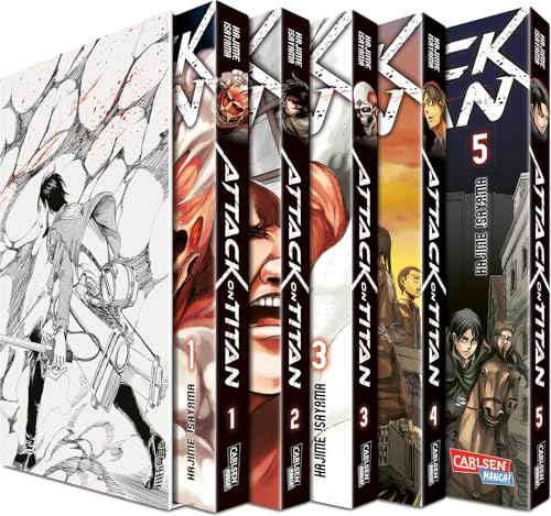 Attack on Titan, Bände 1-5 im Sammelschuber mit Extra: Fantasy-Action-Manga ab 16 Jahren über den Kampf gegen menschenfressende Titanen