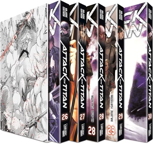 Attack on Titan, Bände 26-30 im Sammelschuber mit Extra: Fantasy-Action-Manga ab 16 Jahren über den Kampf gegen menschenfressende Titanen Attack on Titan, Bände 26-30 im Sammelschuber mit Extra: Fantasy-Action-Manga ab 16 Jahren über den Kampf gegen menschenfressende Titanen