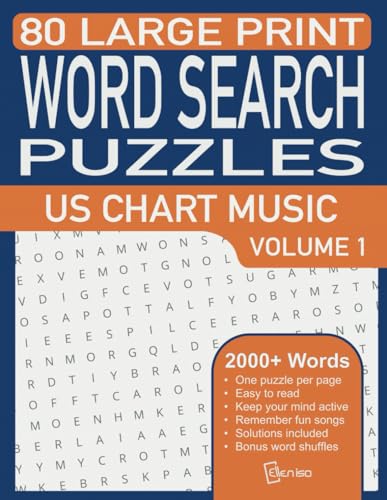 Word Search Puzzles - US Chart Music - Volume 1: 80 Music Themed Large Print Puzzles With Over 2000 Songs And Artists For Teens To Seniors von Independently published