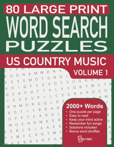 Word Search Puzzles - US Country Music - Volume 1: Extra Large Print Word Search Puzzles With One Per Page And Over 2000 Words In 80 Country Music Themed Word Finds Perfect For Teens To Seniors Word Search Puzzles - US Country Music - Volume 1: Extra Large Print Word Search Puzzles With One Per Page And Over 2000 Words In 80 Country Music Themed Word Finds Perfect For Teens To Seniors von Independently published