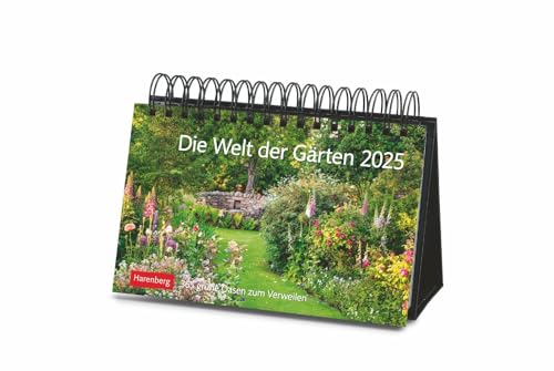 Die Welt der Gärten Premiumkalender 2025 - 365 grüne Oasen zum Verweilen: Tischkalender mit 365 Fotos idyllischer Gärten. Farbenprächtiger Aufstellkalender 2025. Garten-Kalender für jeden Tag von Harenberg