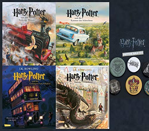 SCHMUCKAUSGABE: Harry Potter Band 1-4 + 1 Original Harry Potter Button (Stein der Weisen / Kammer des Schreckens / Gefangene von Askaban / Feuerkelch)
