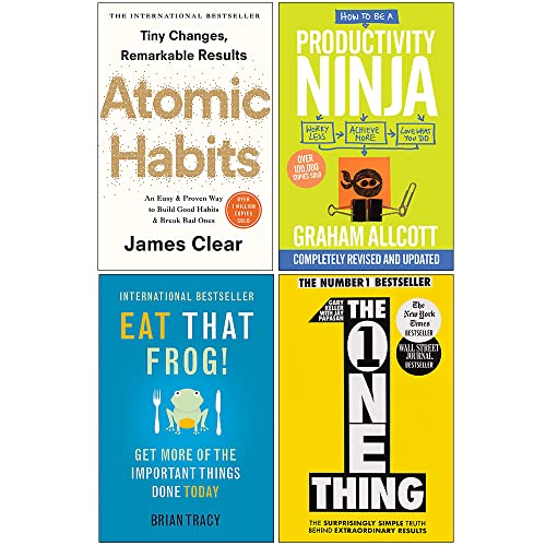 Atomic Habits, How to be a Productivity Ninja, Eat That Frog, The One Thing 4 Books Collection Set