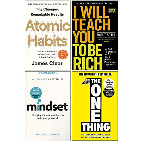 Atomic Habits, I Will Teach You To Be Rich, Mindset, The One Thing 4 Books Collection Set