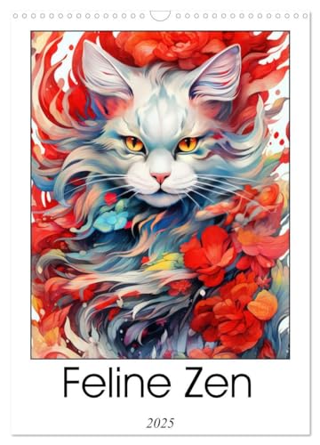 Feline Zen (Wall Calendar 2025 DIN A3 portrait), CALVENDO 12 Month Wall Calendar: Immerse yourself in the serene beauty of Feline Zen a captivating ... with delicate flowers and feline companions. von Calvendo