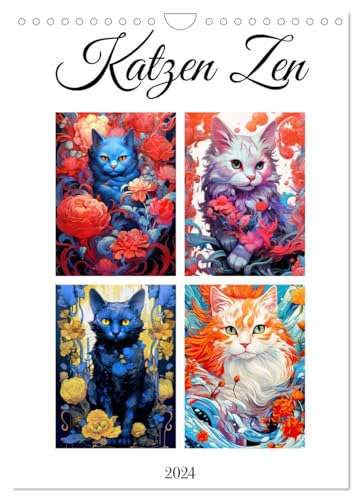 Katzen Zen (Wandkalender 2024 DIN A4 hoch), CALVENDO Monatskalender