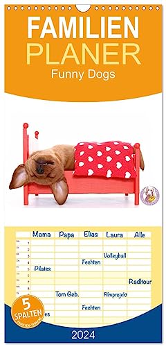 Familienplaner 2024 - Funny Dogs mit 5 Spalten (Wandkalender, 21 cm x 45 cm) CALVENDO