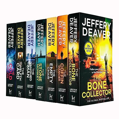 Lincoln Rhyme Thrillers Series Books 1 - 7 Collection Set by Jeffery Deaver (Bone Collector, Coffin Dancer, Empty Chair, Stone Monkey, Vanished Man, Twelfth Card & Cold Moon)