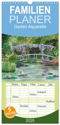 Familienplaner 2025 - Garten Aquarelle mit 5 Spalten (Wandkalender, 21 cm x 45 cm), CALVENDO von CALVENDO
