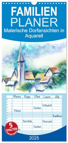 Familienplaner 2025 - Malerische Dorfansichten in Aquarell mit 5 Spalten (Wandkalender, 21 cm x 45 cm), CALVENDO von CALVENDO